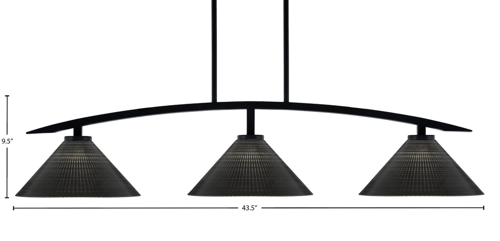 Kurve Three Light Island Pendant in Matte Black with Black Matrix Shade