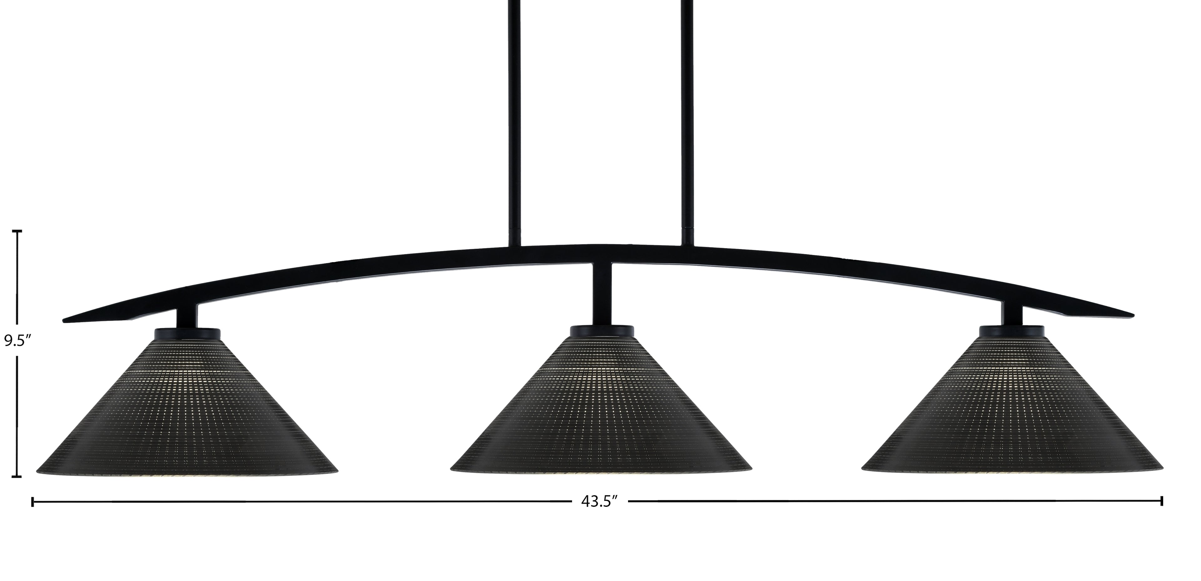 Kurve Three Light Island Pendant in Matte Black with Black Matrix Shade