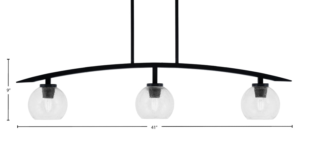 Kurve Three Light Island Pendant in Matte Black with Clear Bubble Shade