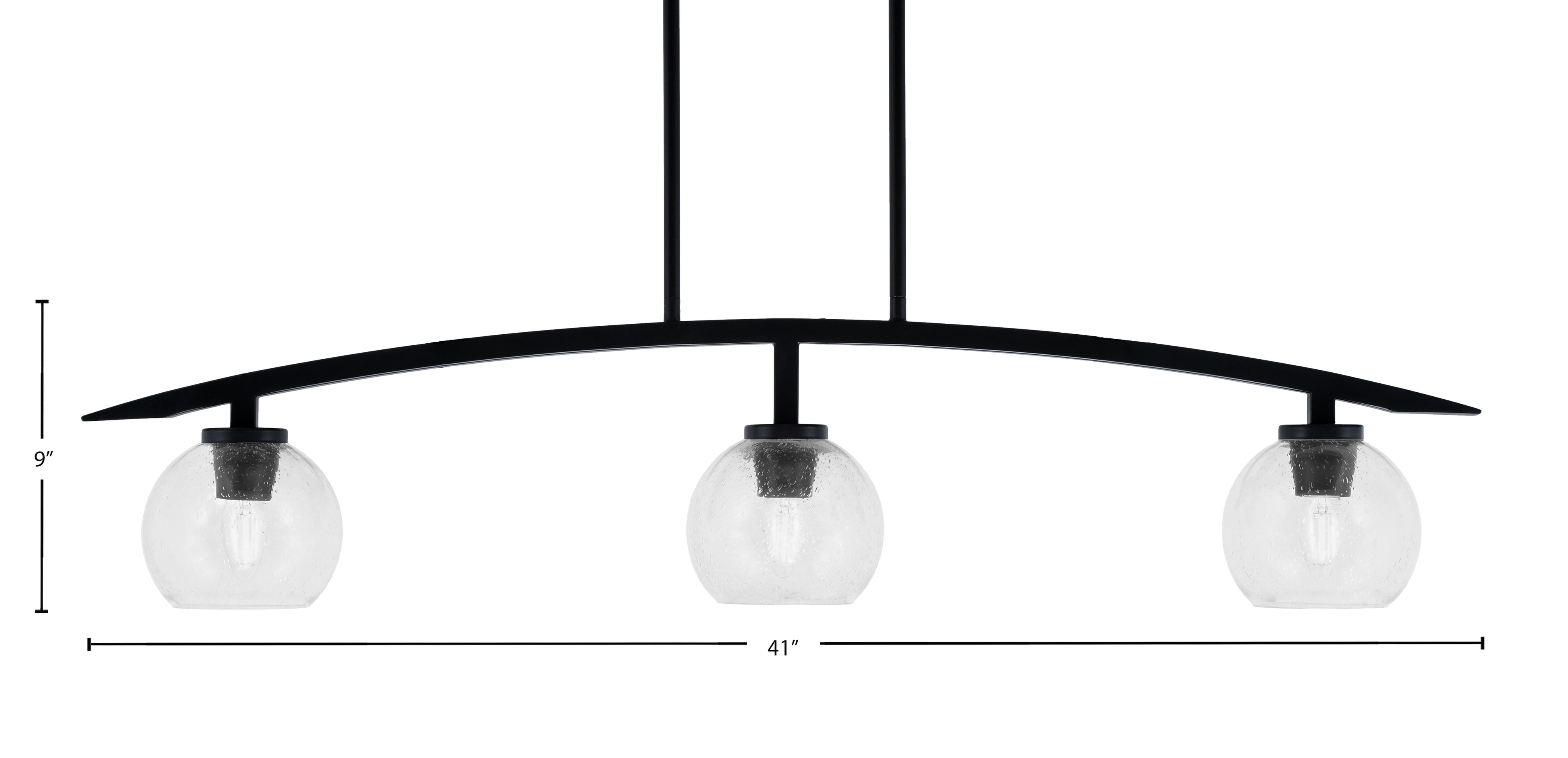 Kurve Three Light Island Pendant in Matte Black with Clear Bubble Shade