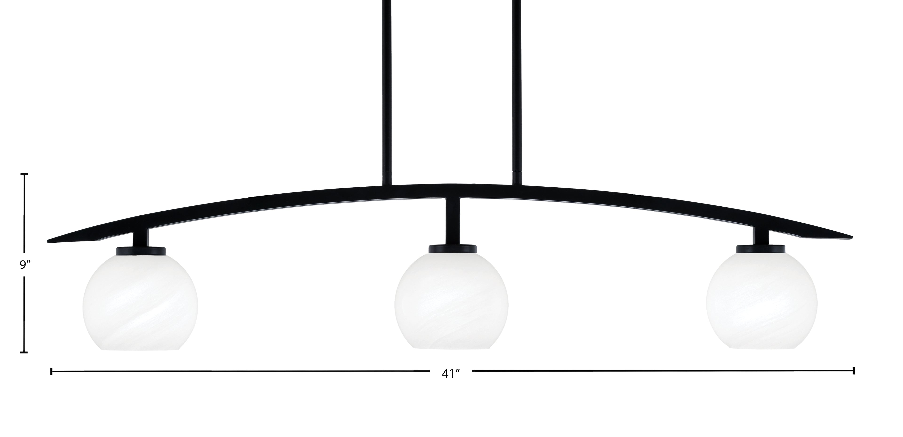 Kurve Three Light Island Pendant in Matte Black with White Marble Shade