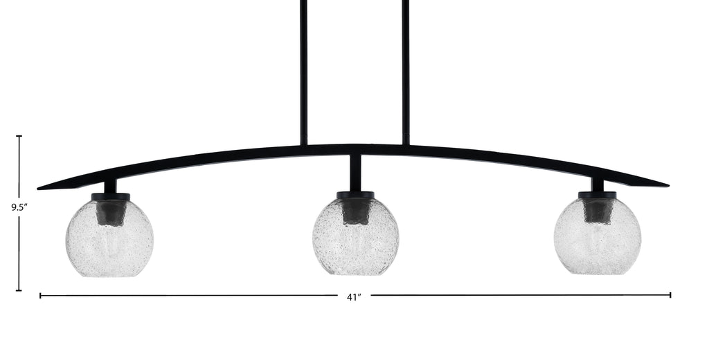 Kurve Three Light Island Pendant in Matte Black with Smoke Bubble Shade