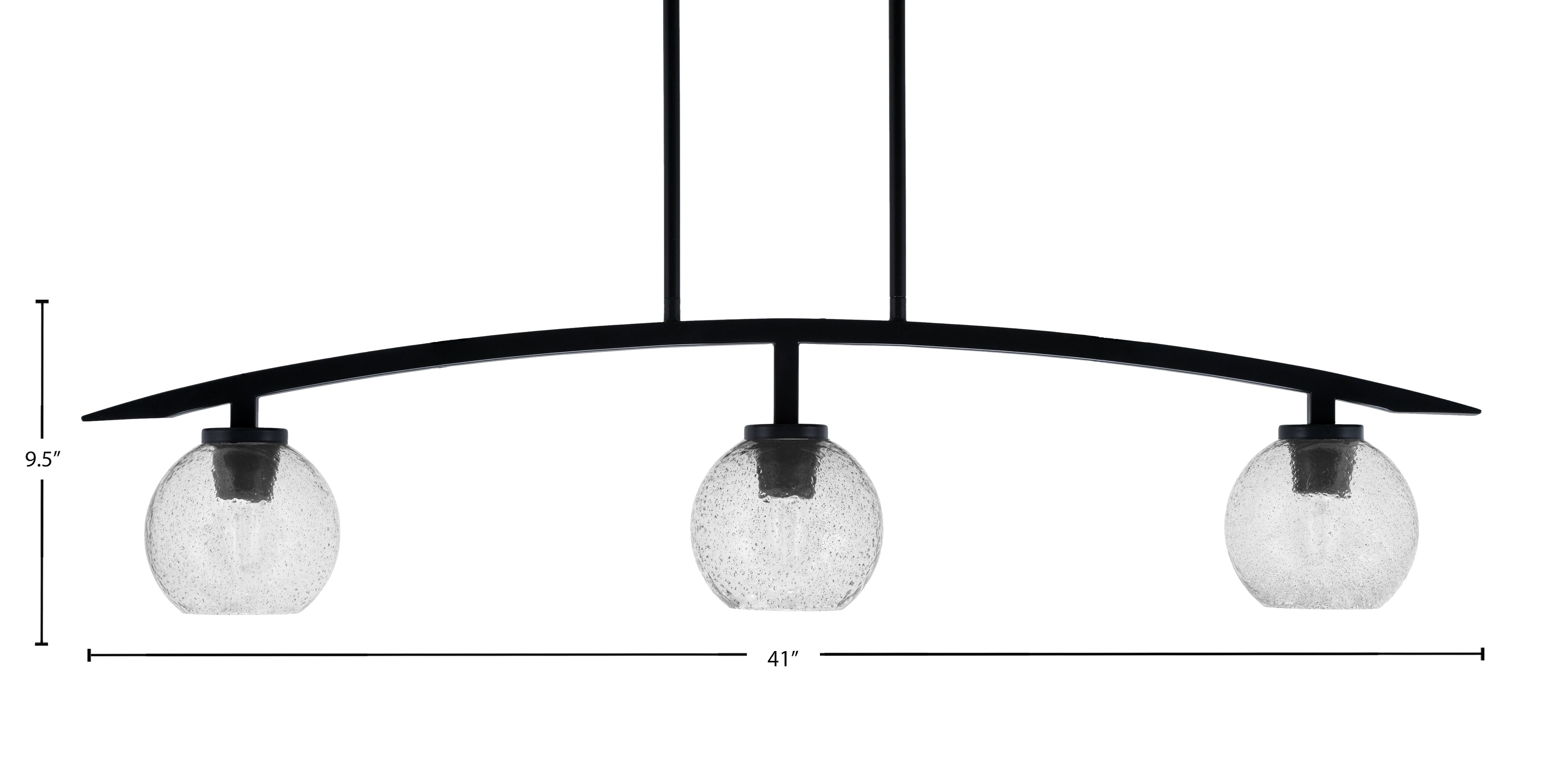 Kurve Three Light Island Pendant in Matte Black with Smoke Bubble Shade