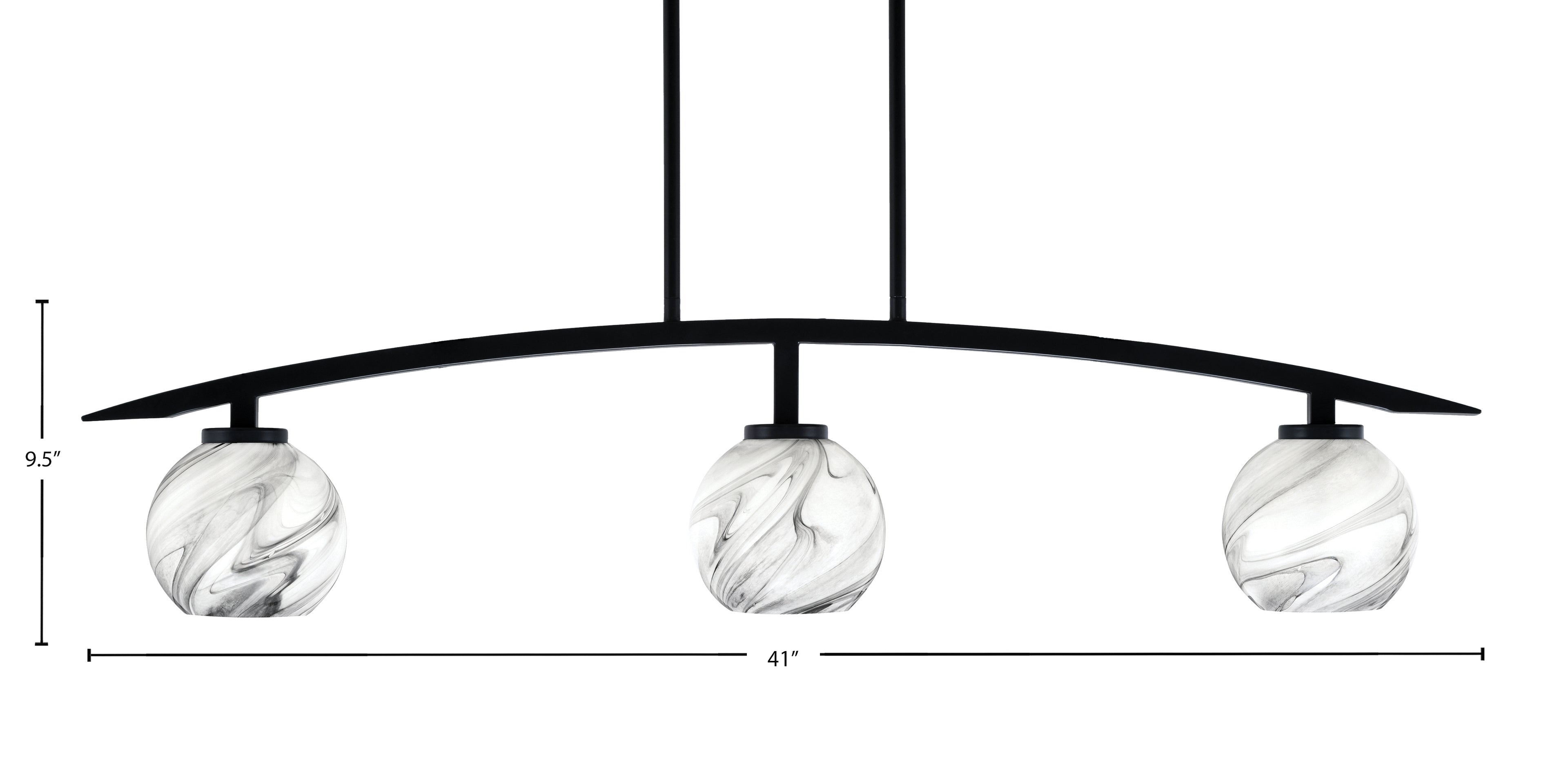 Kurve Three Light Island Pendant in Matte Black with Onyx Swirl Shade