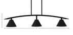 Kurve Three Light Island Pendant in Matte Black with Matte Black Cone Metal Shade