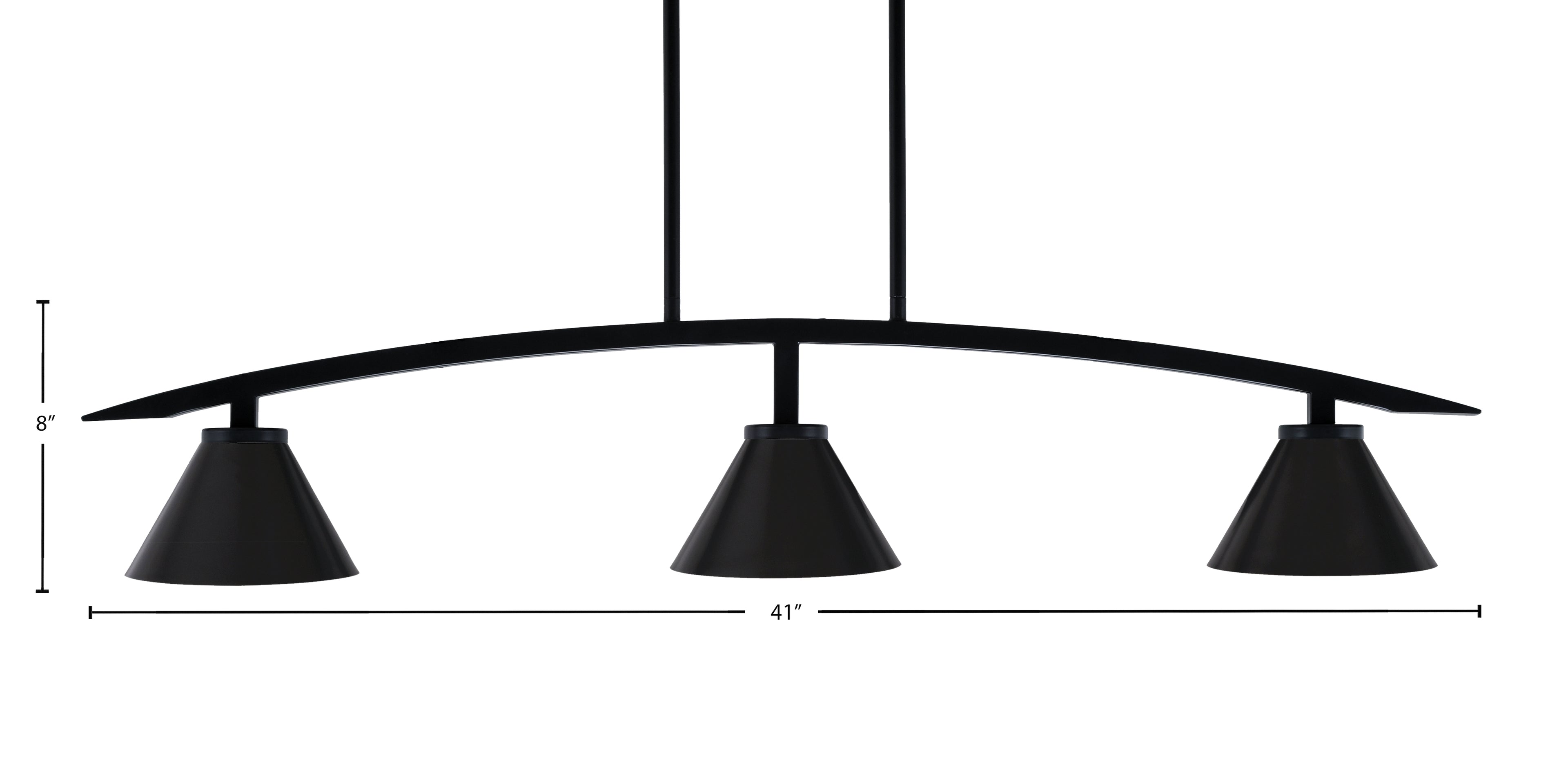 Kurve Three Light Island Pendant in Matte Black with Matte Black Cone Metal Shade