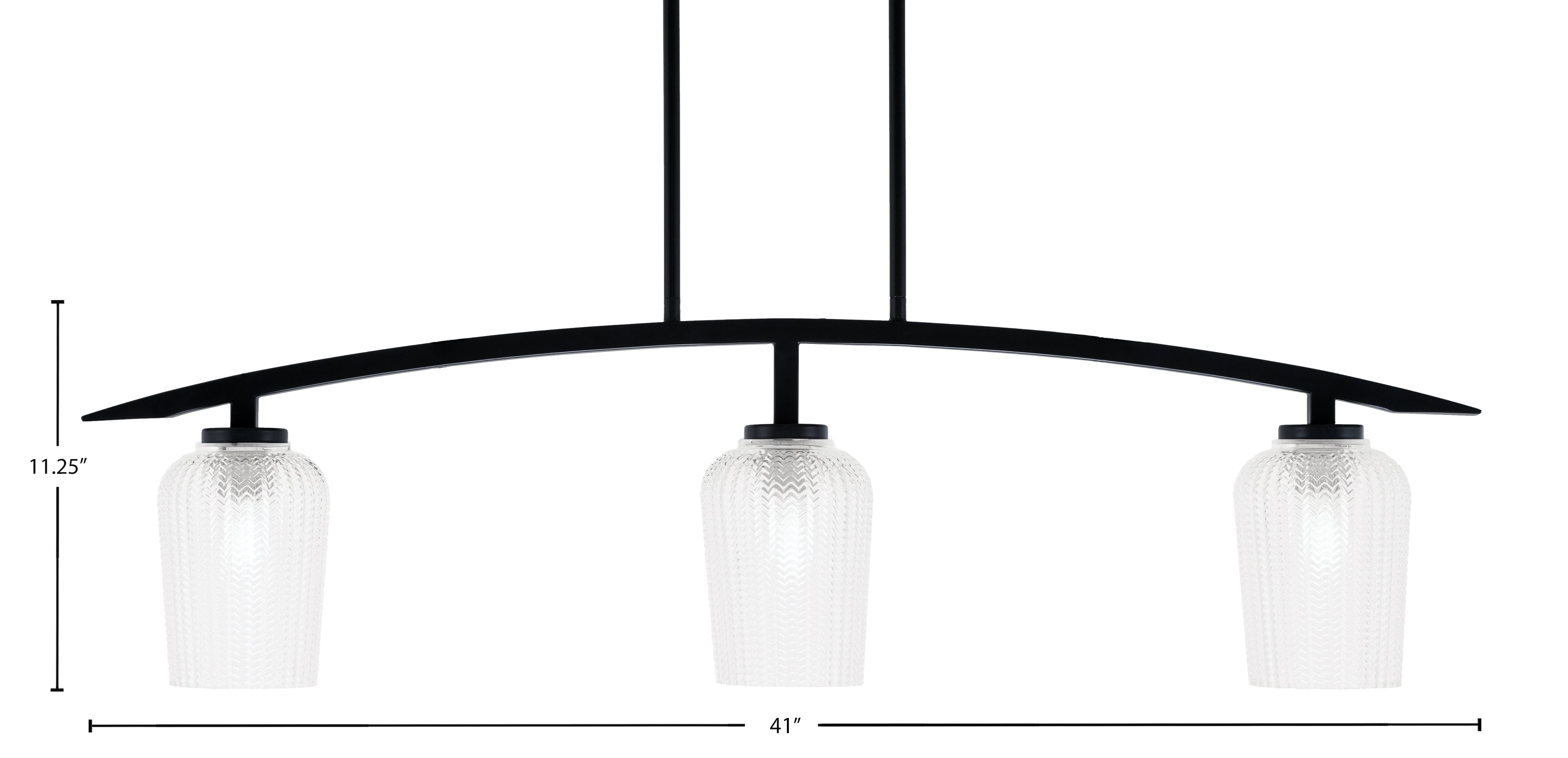 Kurve Three Light Island Pendant in Matte Black with Clear Textured Shade