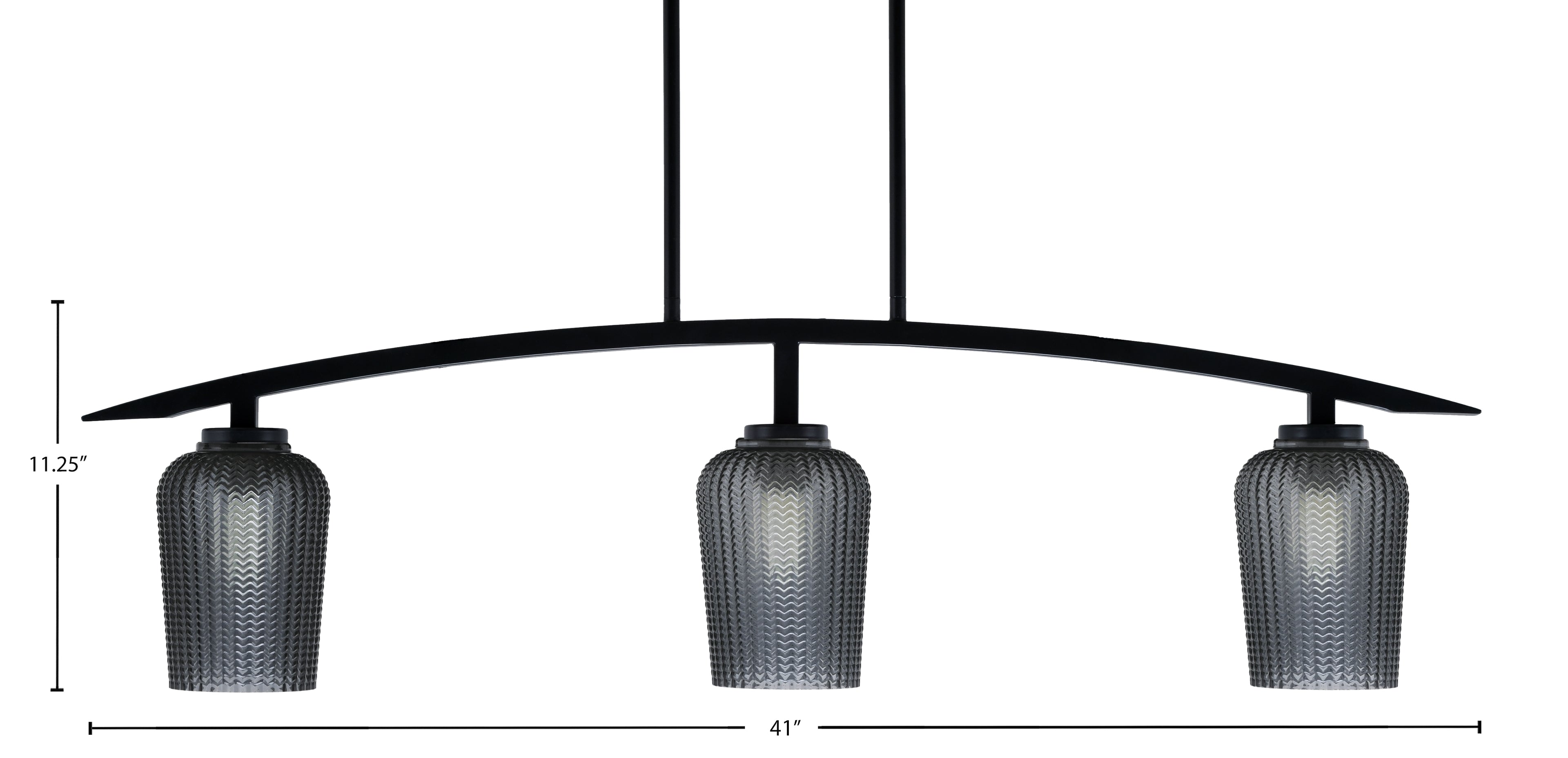 Kurve Three Light Island Pendant in Matte Black with Smoke Textured Shade