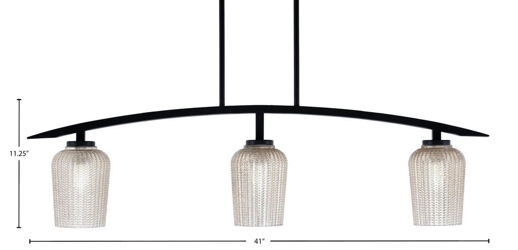 Kurve Three Light Island Pendant in Matte Black with Silver Textured Shade