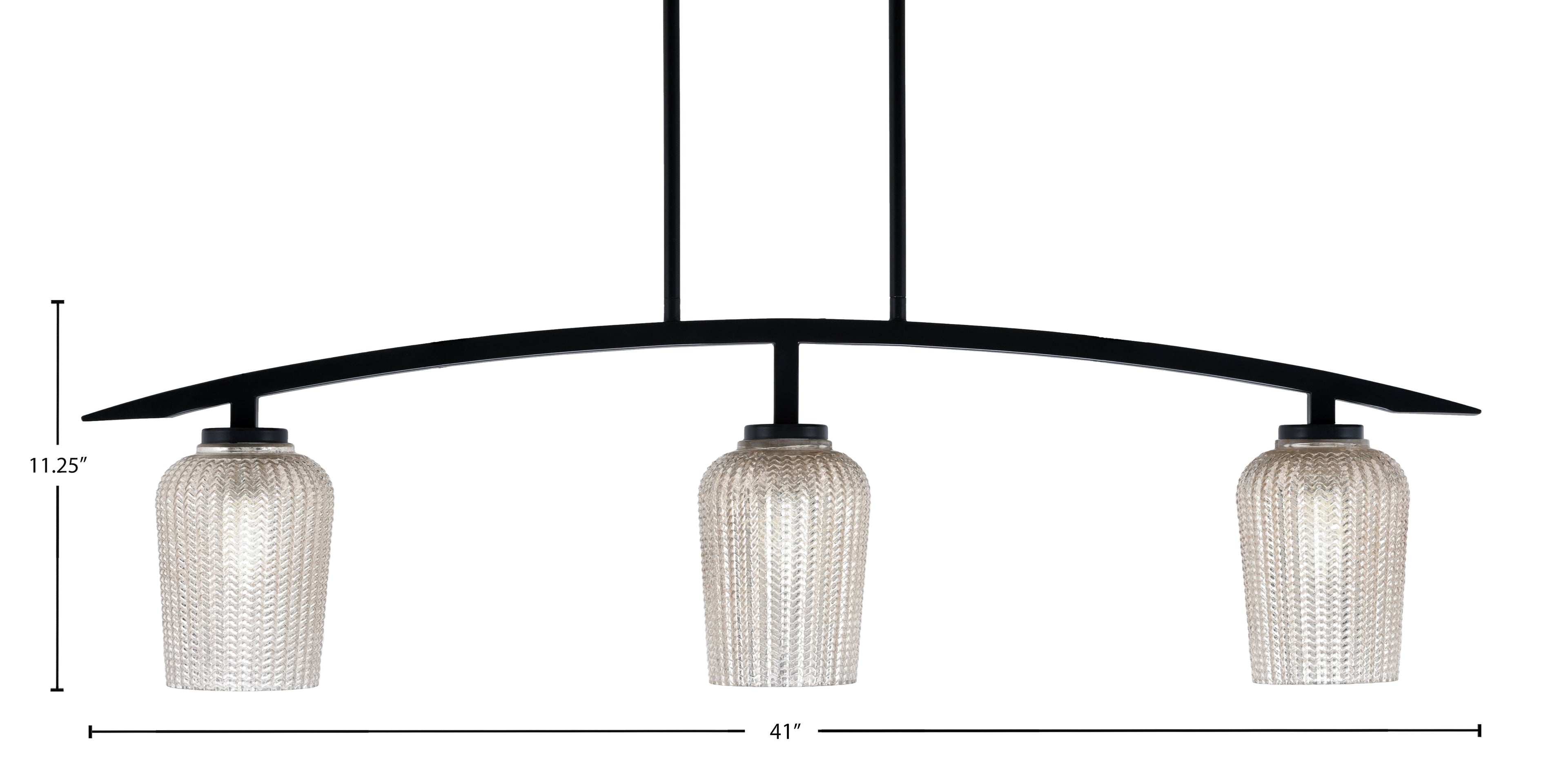 Kurve Three Light Island Pendant in Matte Black with Silver Textured Shade