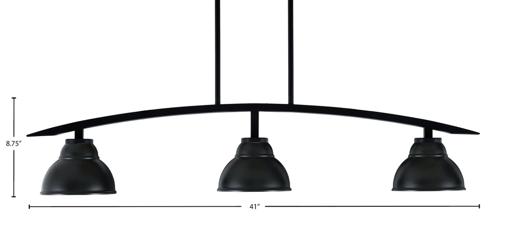 Kurve Three Light Island Pendant in Matte Black with Matte Black Double Bubble Metal Shade