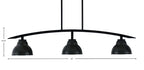 Kurve Three Light Island Pendant in Matte Black with Matte Black Double Bubble Metal Shade