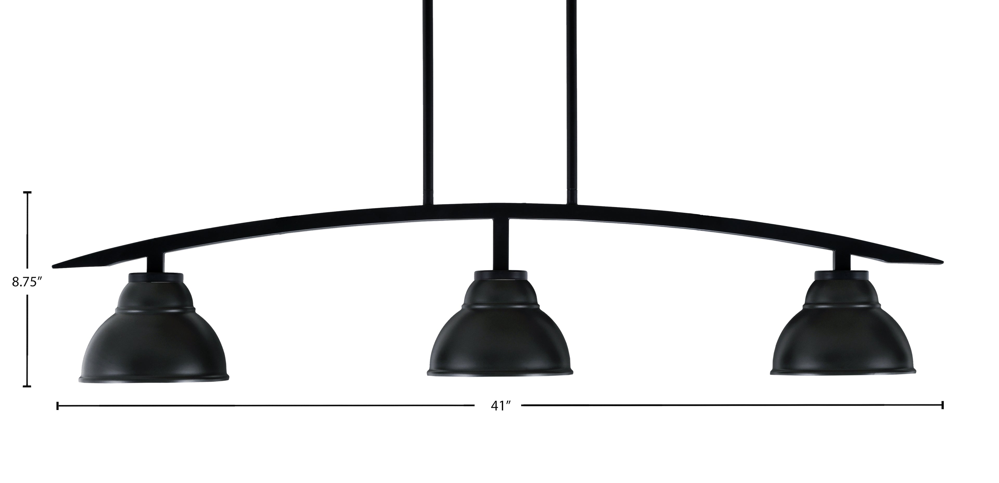 Kurve Three Light Island Pendant in Matte Black with Matte Black Double Bubble Metal Shade