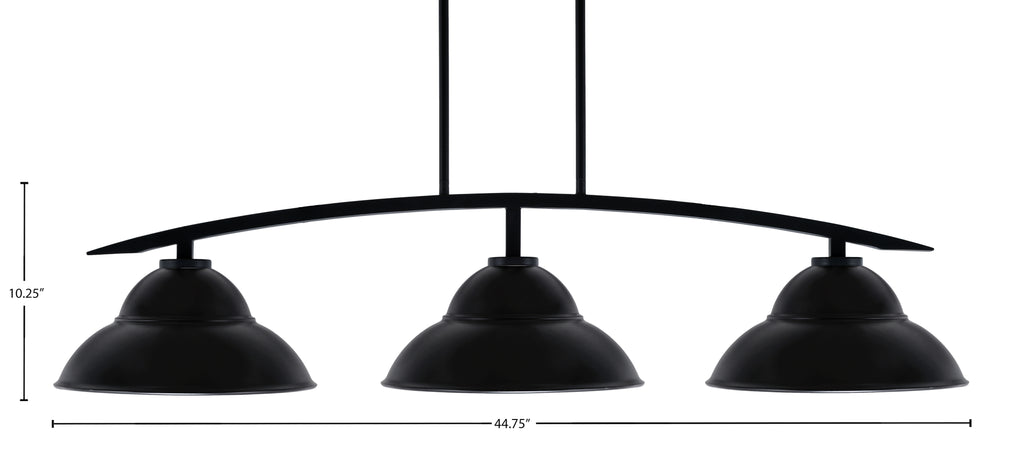 Kurve Three Light Island Pendant in Matte Black with Matte Black Double Bubble Metal Shade