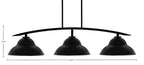 Kurve Three Light Island Pendant in Matte Black with Matte Black Double Bubble Metal Shade