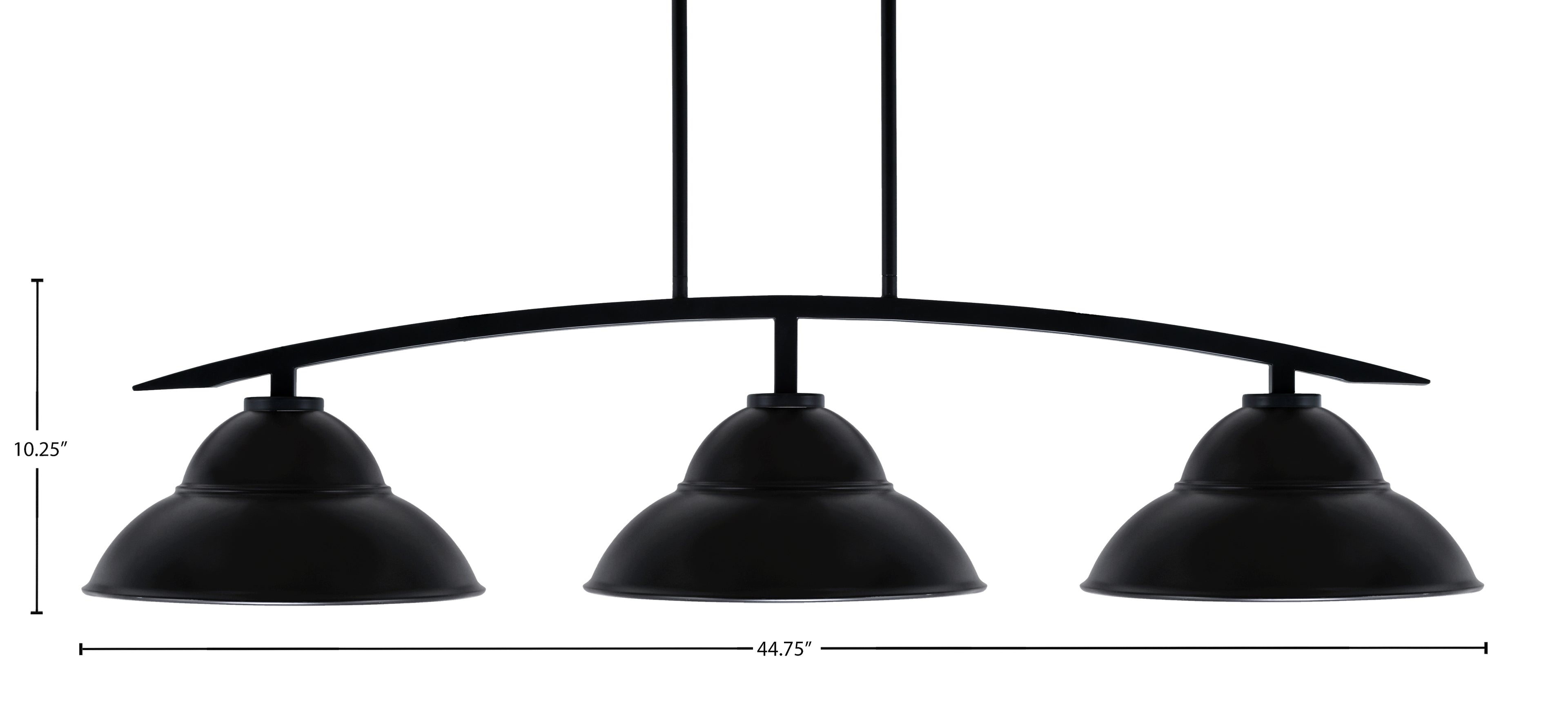Kurve Three Light Island Pendant in Matte Black with Matte Black Double Bubble Metal Shade