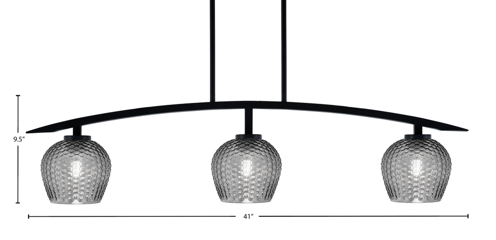 Kurve Three Light Island Pendant in Matte Black with Smoke Textured Shade