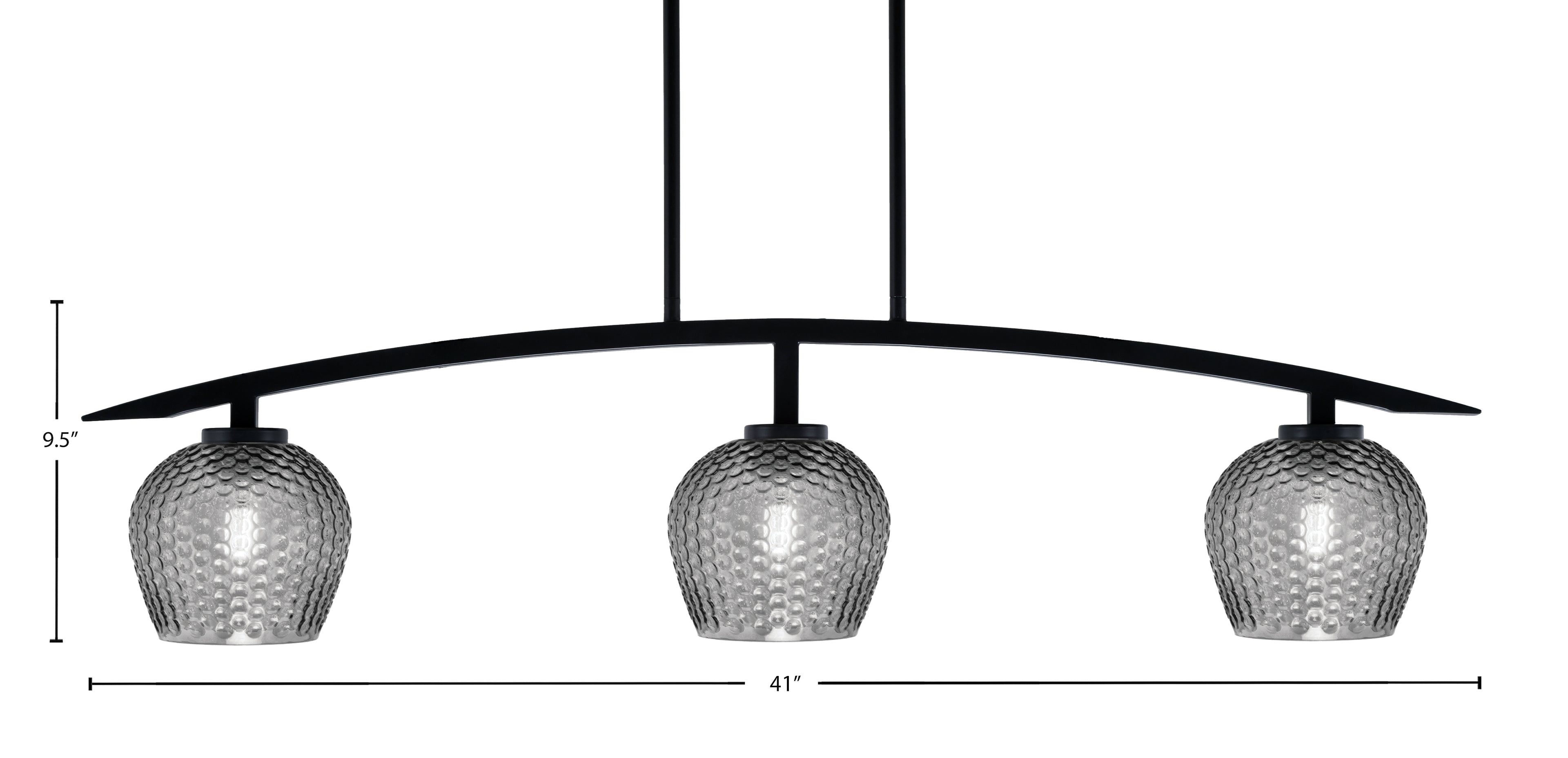 Kurve Three Light Island Pendant in Matte Black with Smoke Textured Shade