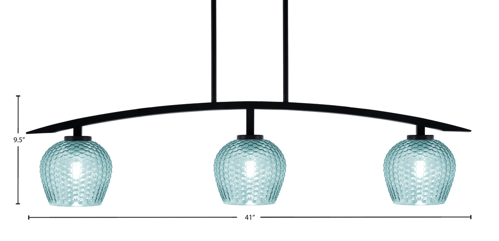 Kurve Three Light Island Pendant in Matte Black with Turquoise Textured Shade