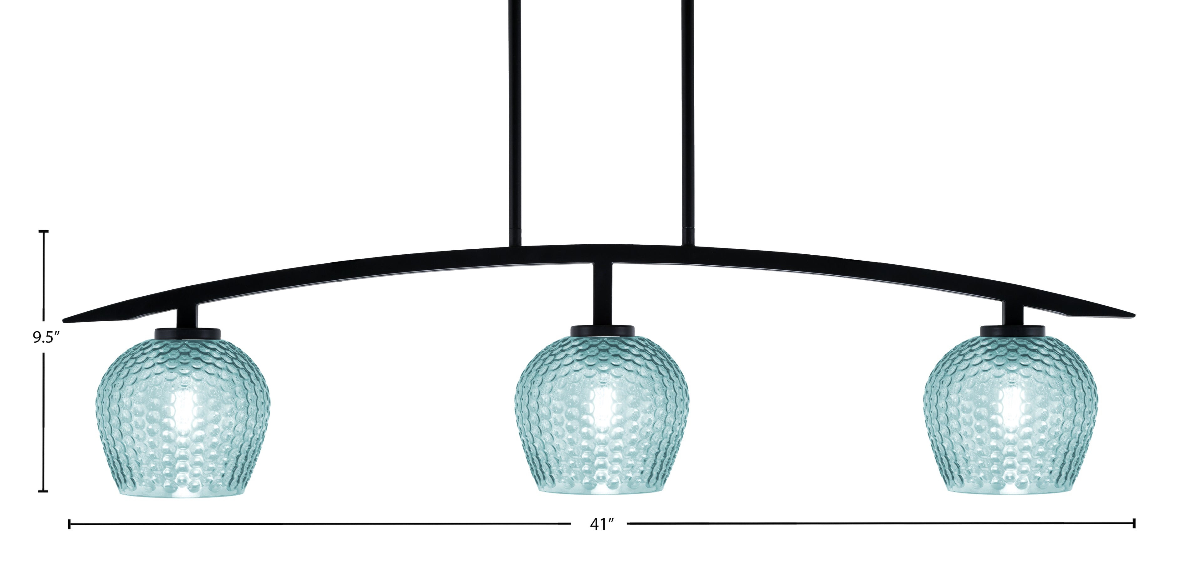 Kurve Three Light Island Pendant in Matte Black with Turquoise Textured Shade