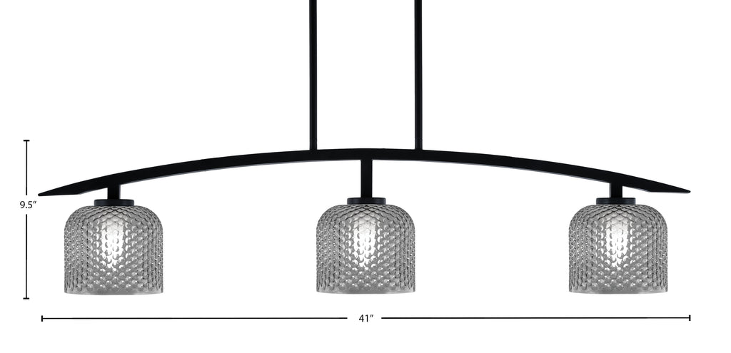 Kurve Three Light Island Pendant in Matte Black with Smoke Textured Shade