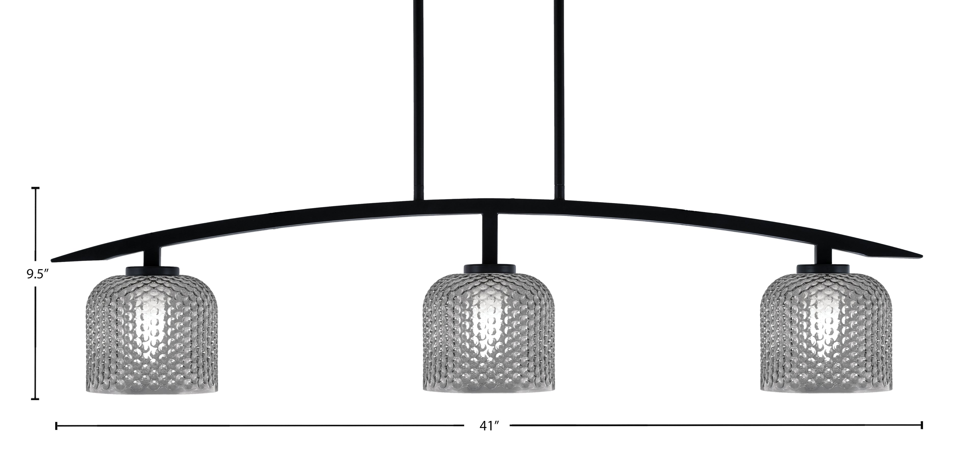 Kurve Three Light Island Pendant in Matte Black with Smoke Textured Shade