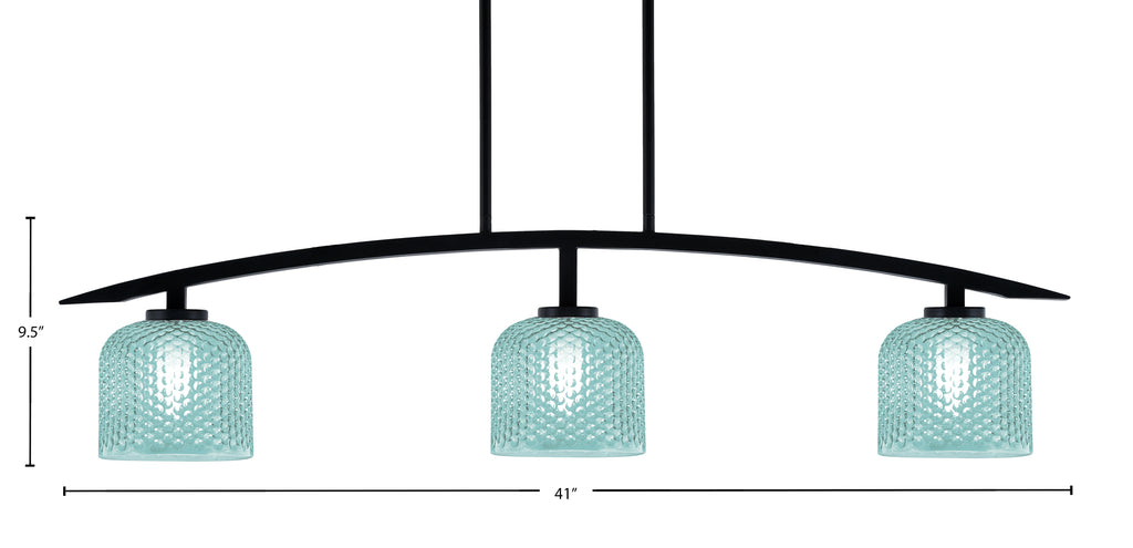 Kurve Three Light Island Pendant in Matte Black with Turquoise Textured Shade
