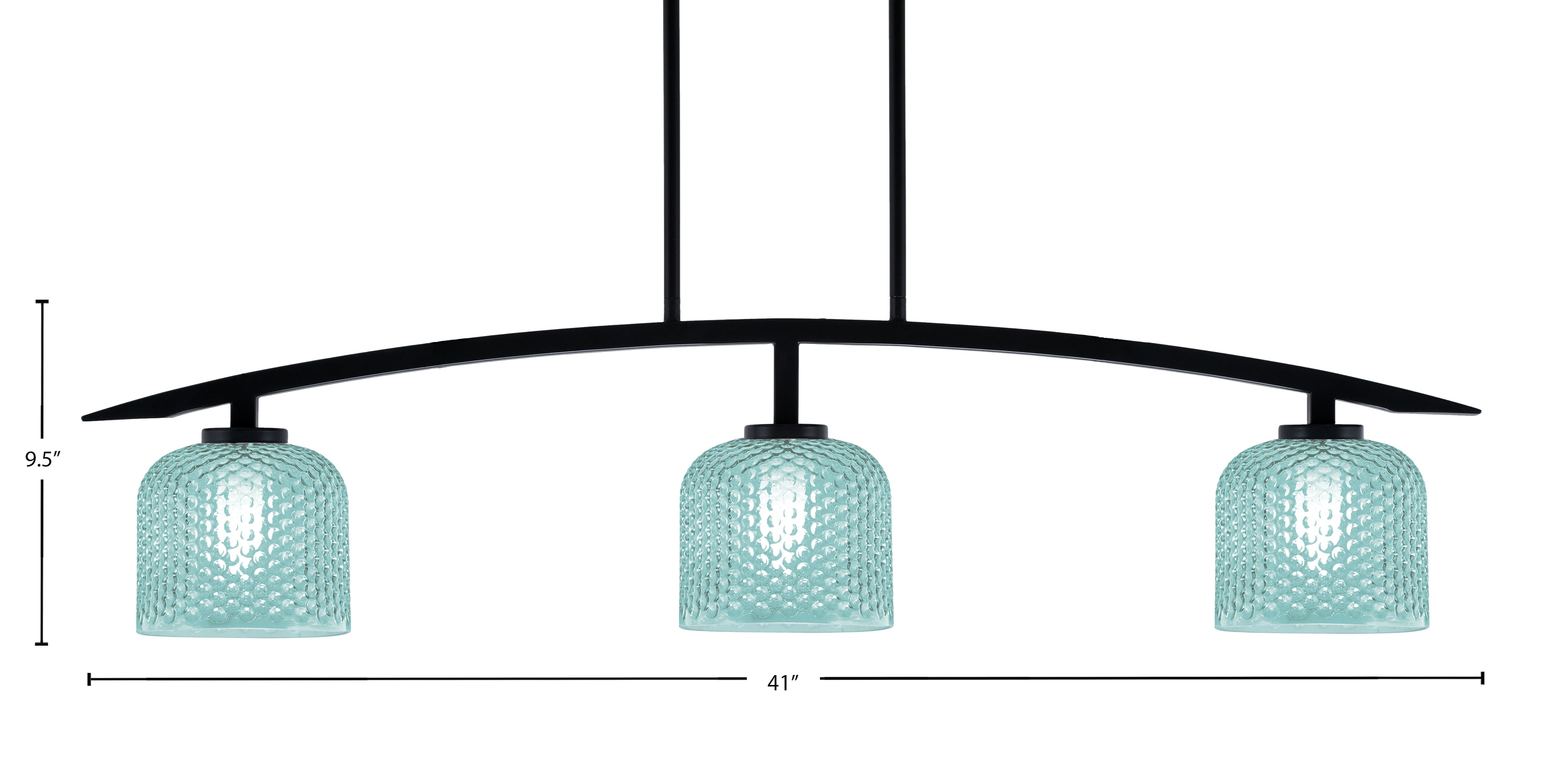 Kurve Three Light Island Pendant in Matte Black with Turquoise Textured Shade