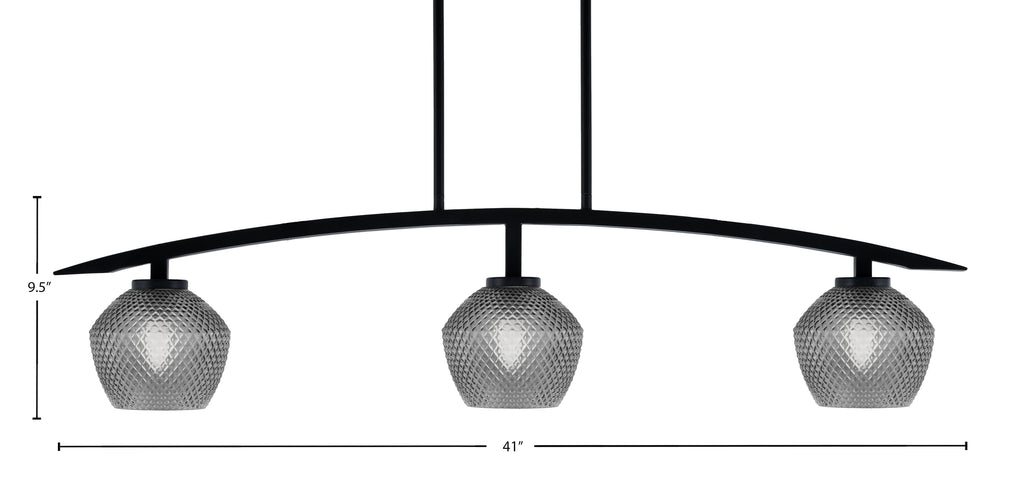 Kurve Three Light Island Pendant in Matte Black with Smoke Textured Shade