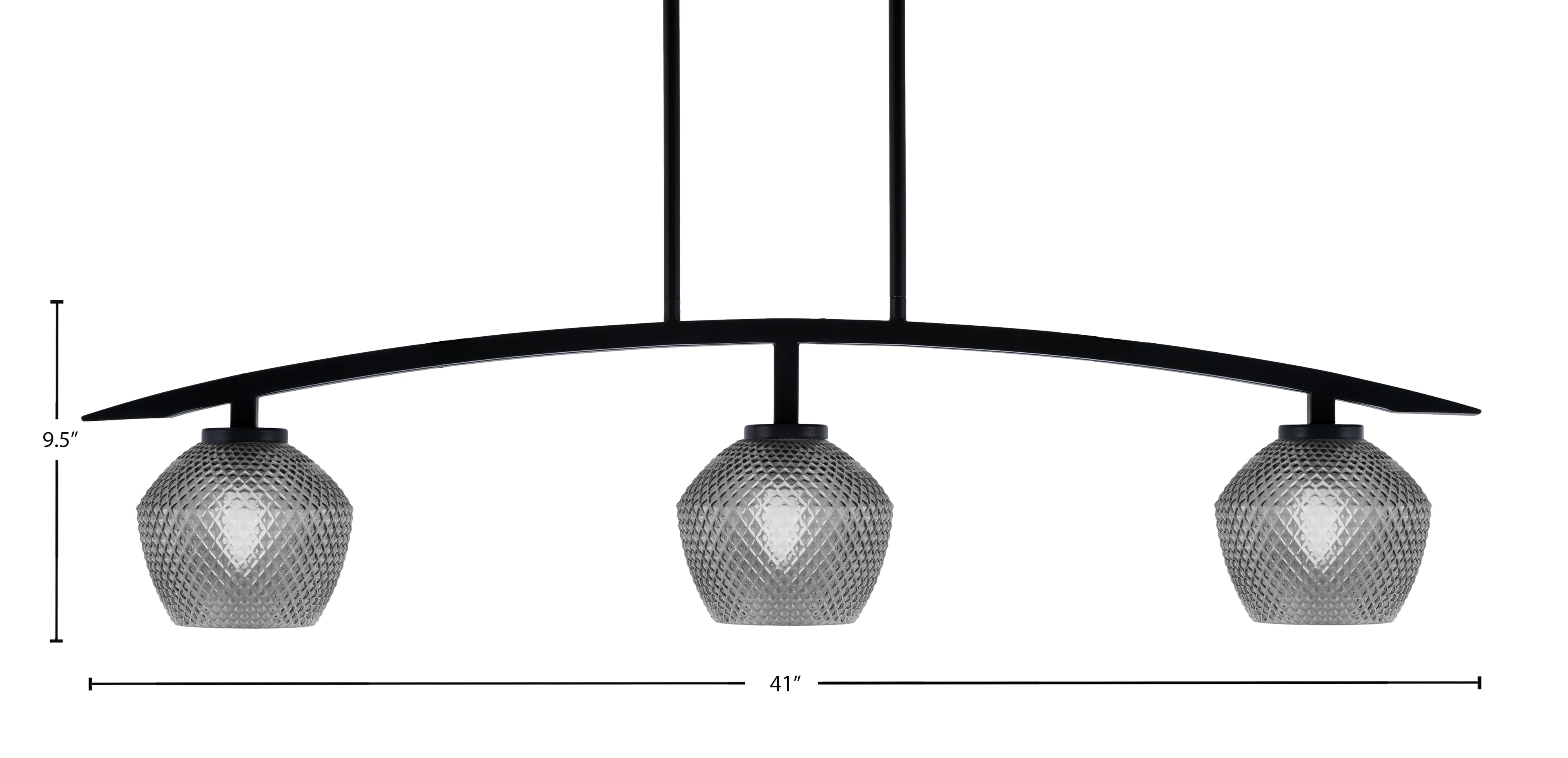 Kurve Three Light Island Pendant in Matte Black with Smoke Textured Shade