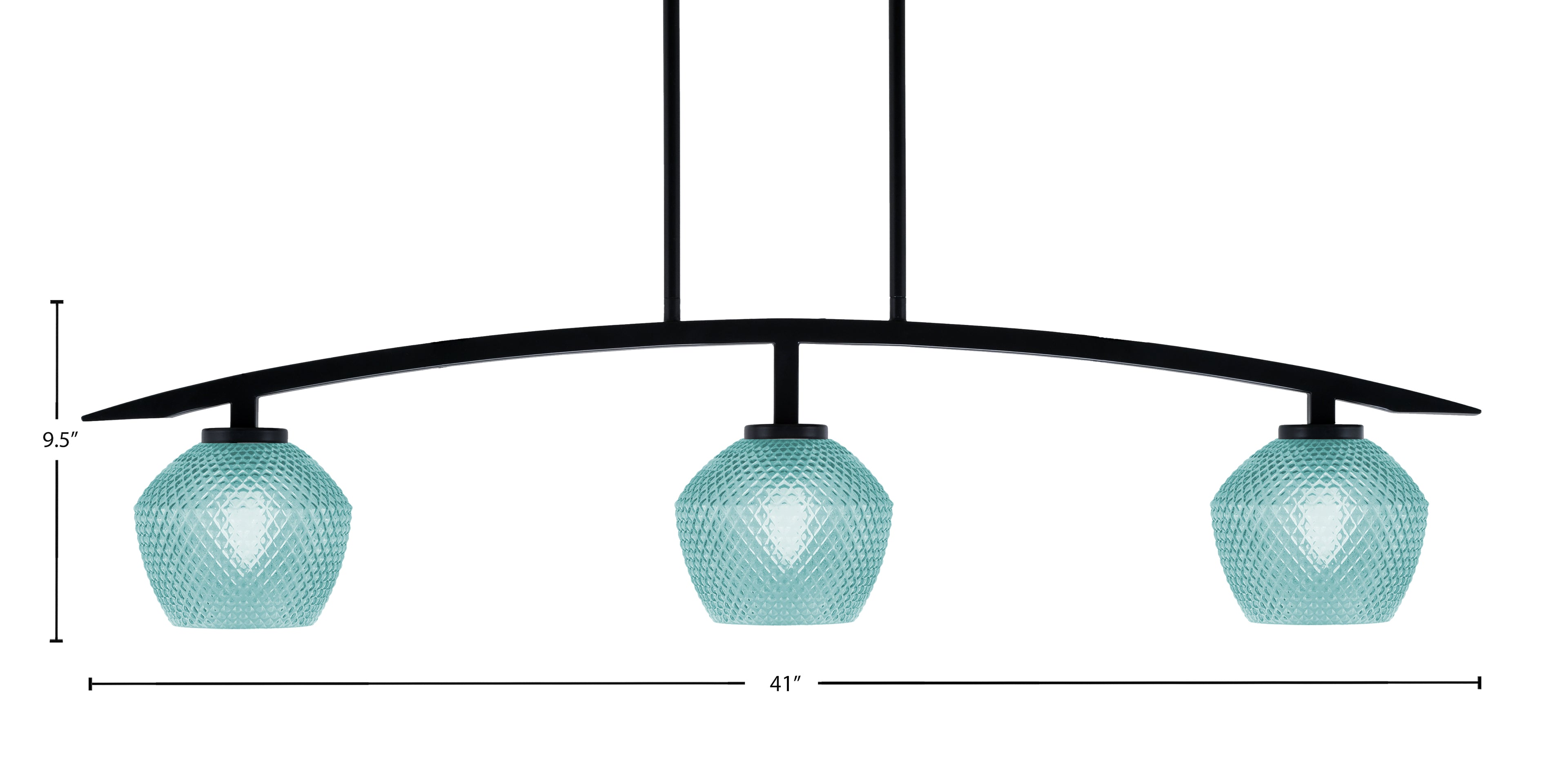 Kurve Three Light Island Pendant in Matte Black with Turquoise Textured Shade