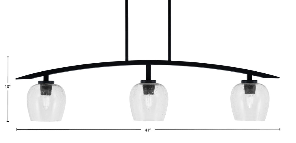Kurve Three Light Island Pendant in Matte Black with Clear Bubble Shade