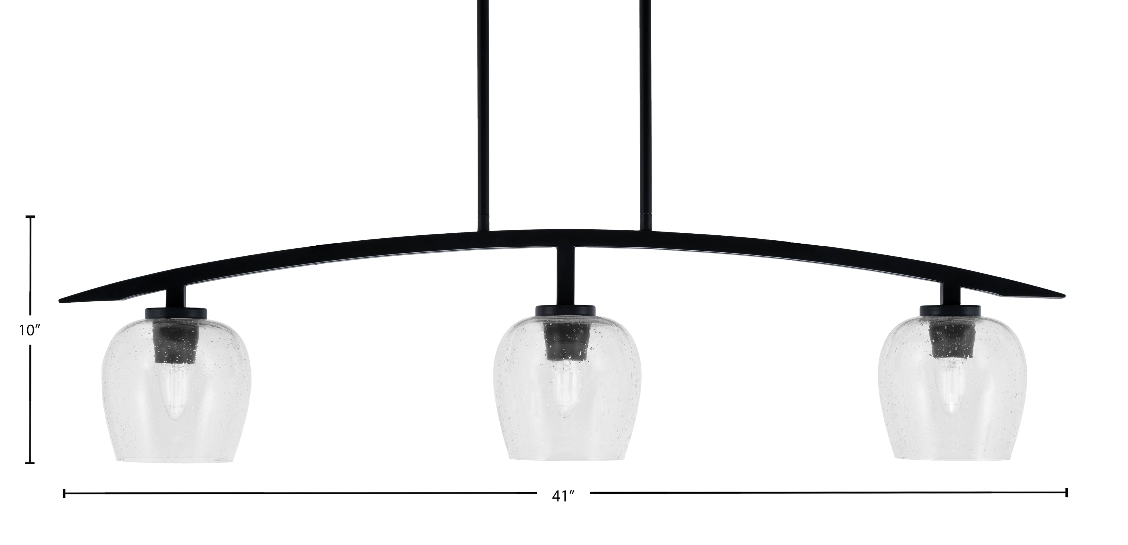 Kurve Three Light Island Pendant in Matte Black with Clear Bubble Shade