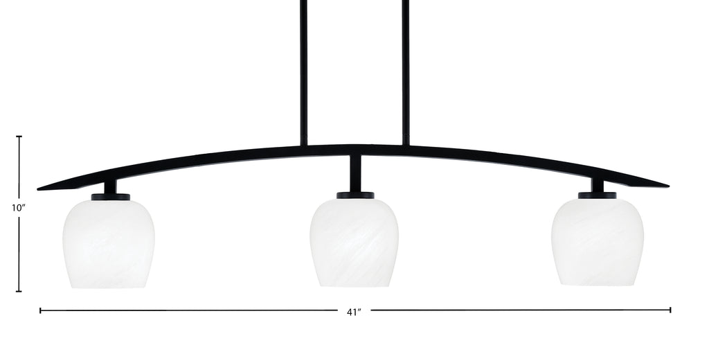 Kurve Three Light Island Pendant in Matte Black with White Marble Shade
