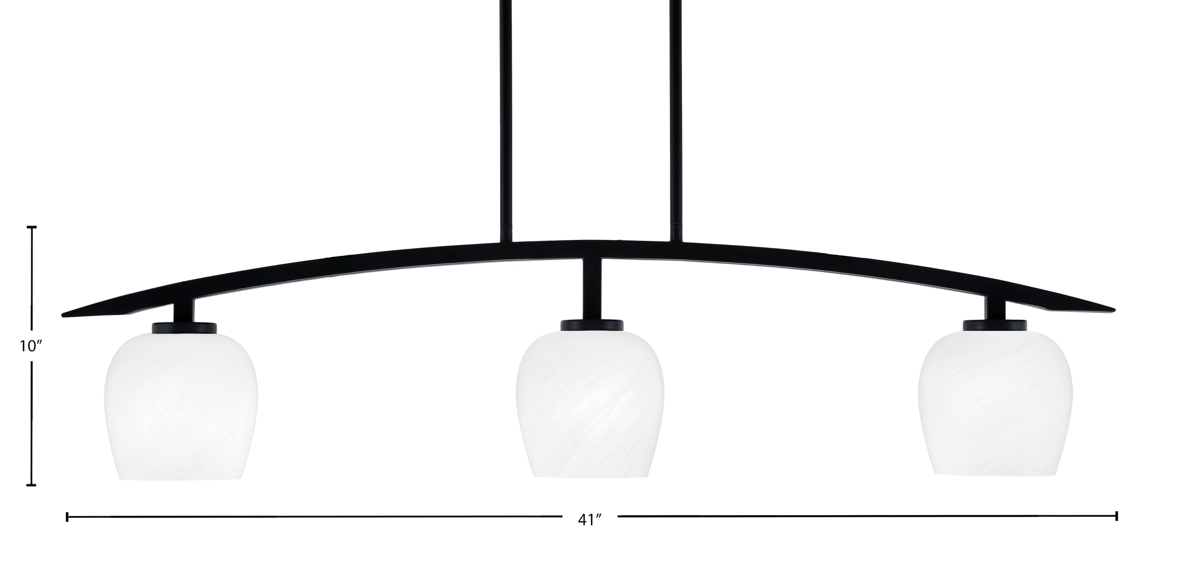 Kurve Three Light Island Pendant in Matte Black with White Marble Shade