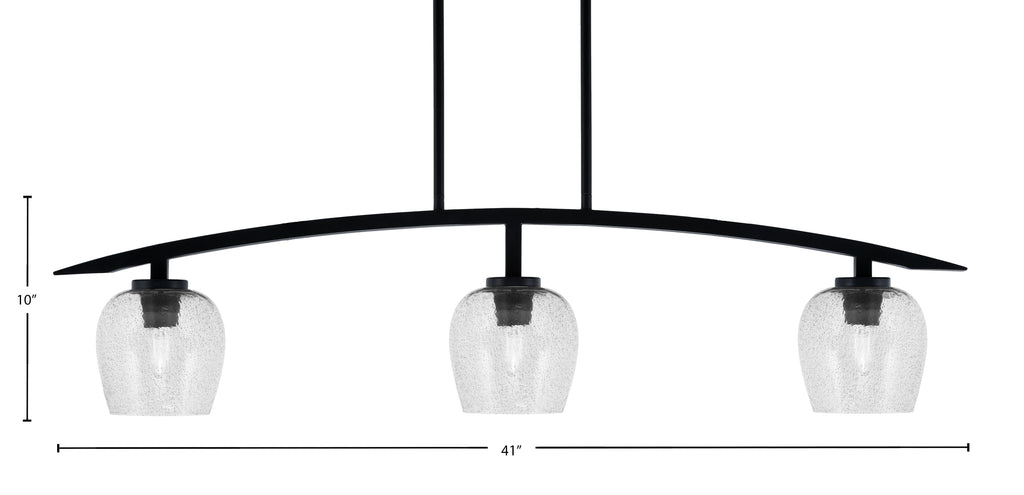 Kurve Three Light Island Pendant in Matte Black with Smoke Bubble Shade