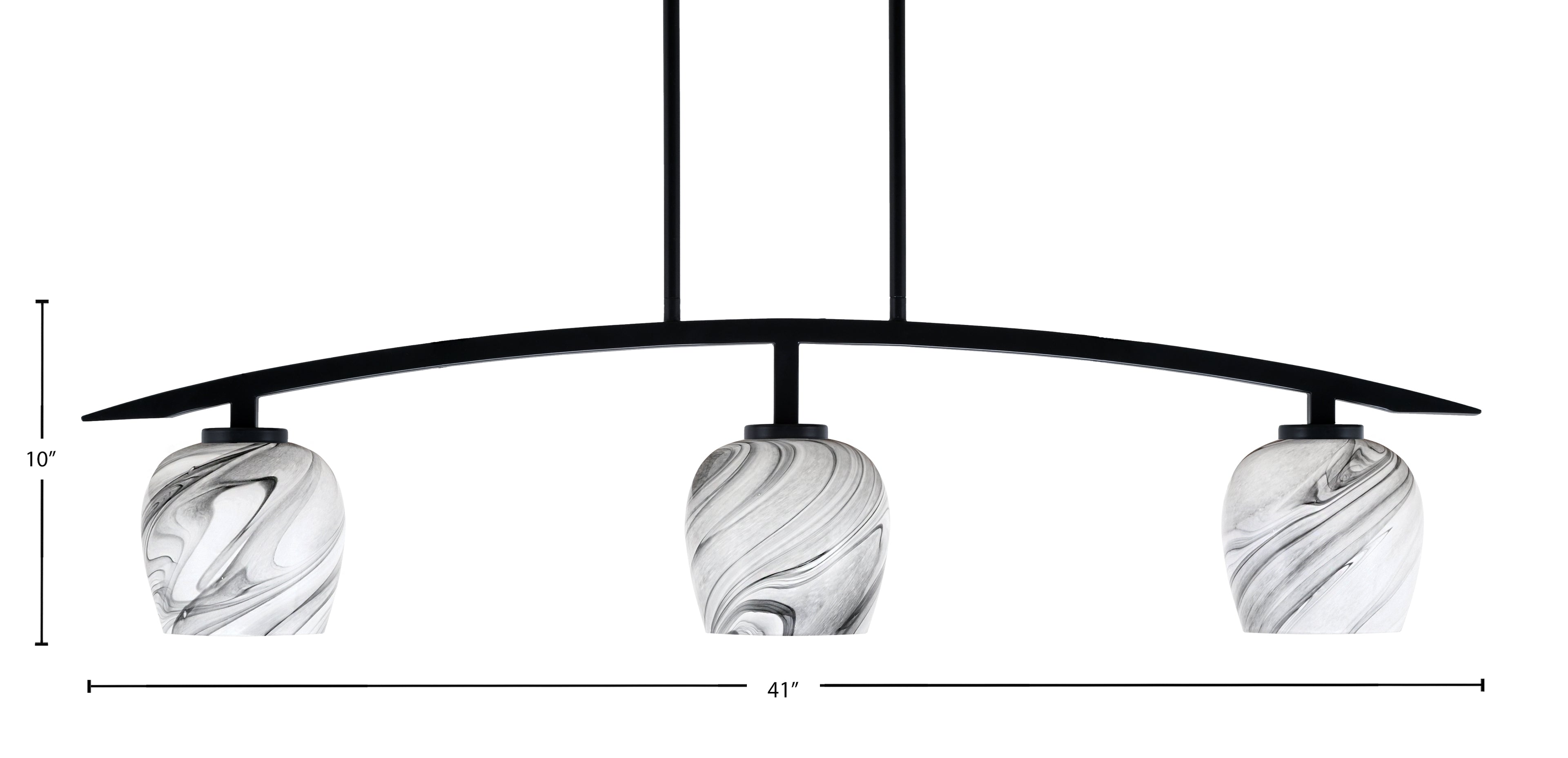 Kurve Three Light Island Pendant in Matte Black with Onyx Swirl Shade