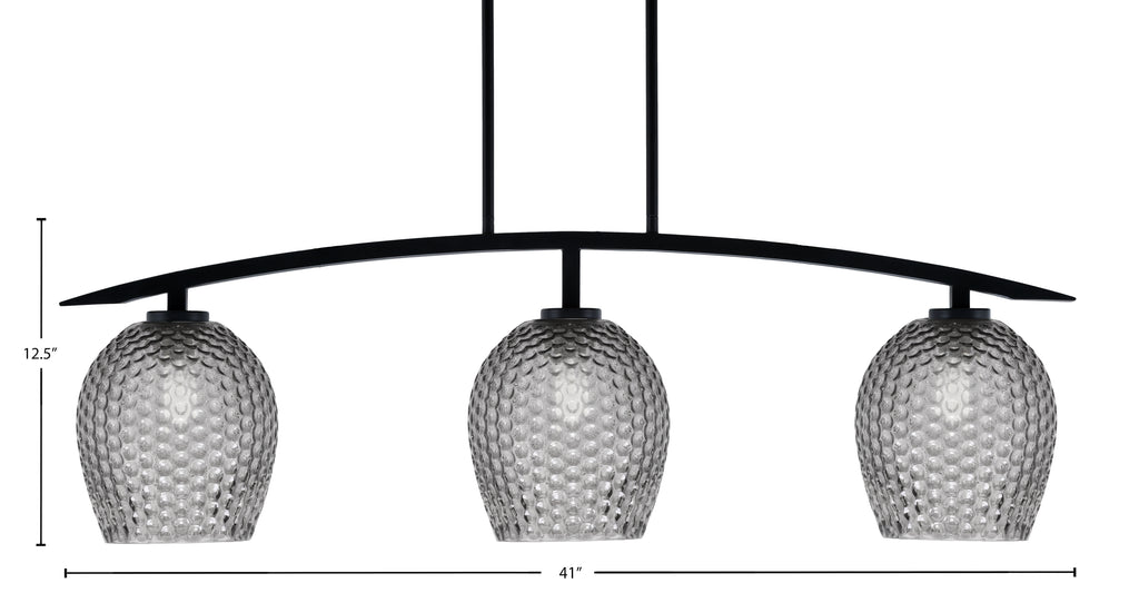 Kurve Three Light Island Pendant in Matte Black with Smoke Textured Shade