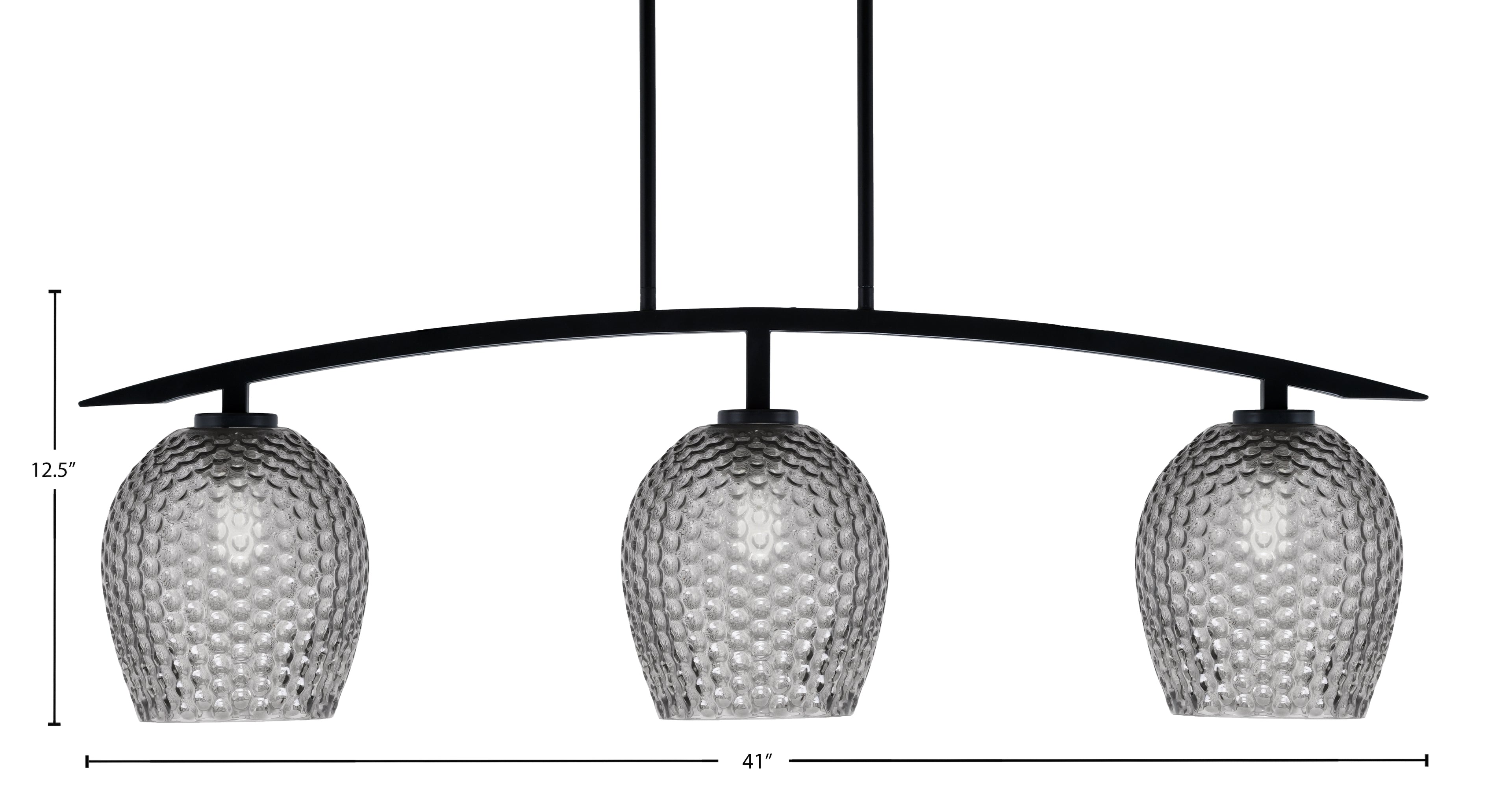 Kurve Three Light Island Pendant in Matte Black with Smoke Textured Shade
