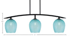 Kurve Three Light Island Pendant in Matte Black with Turquoise Textured Shade