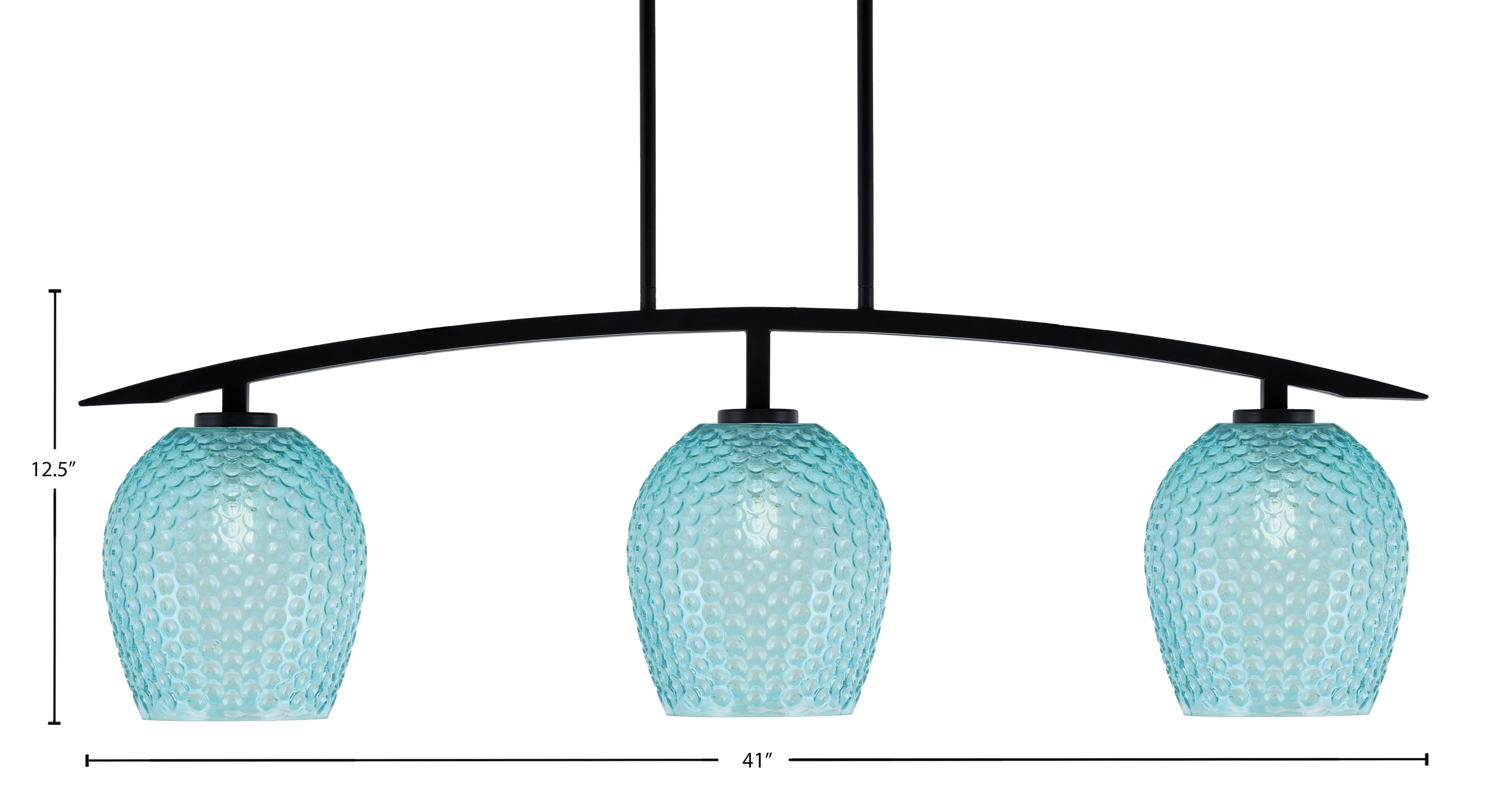 Kurve Three Light Island Pendant in Matte Black with Turquoise Textured Shade