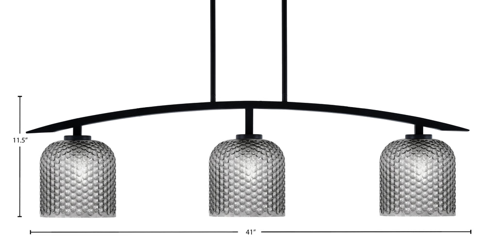 Kurve Three Light Island Pendant in Matte Black with Smoke Textured Shade