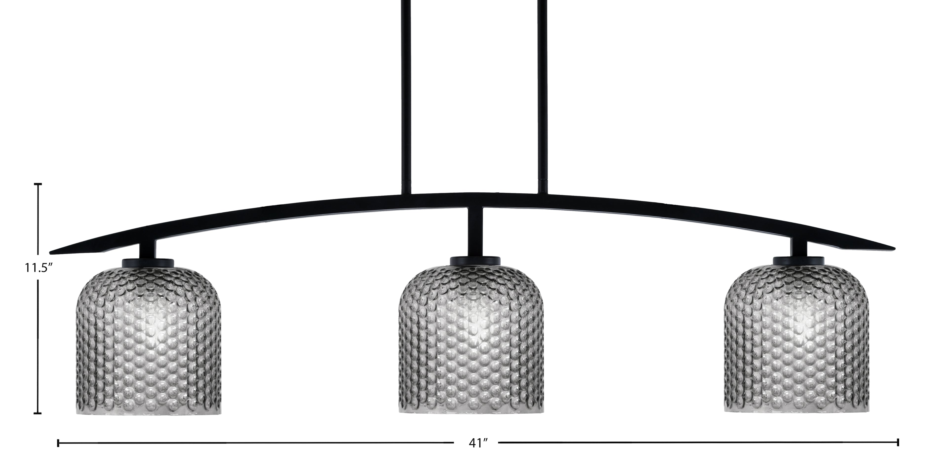 Kurve Three Light Island Pendant in Matte Black with Smoke Textured Shade