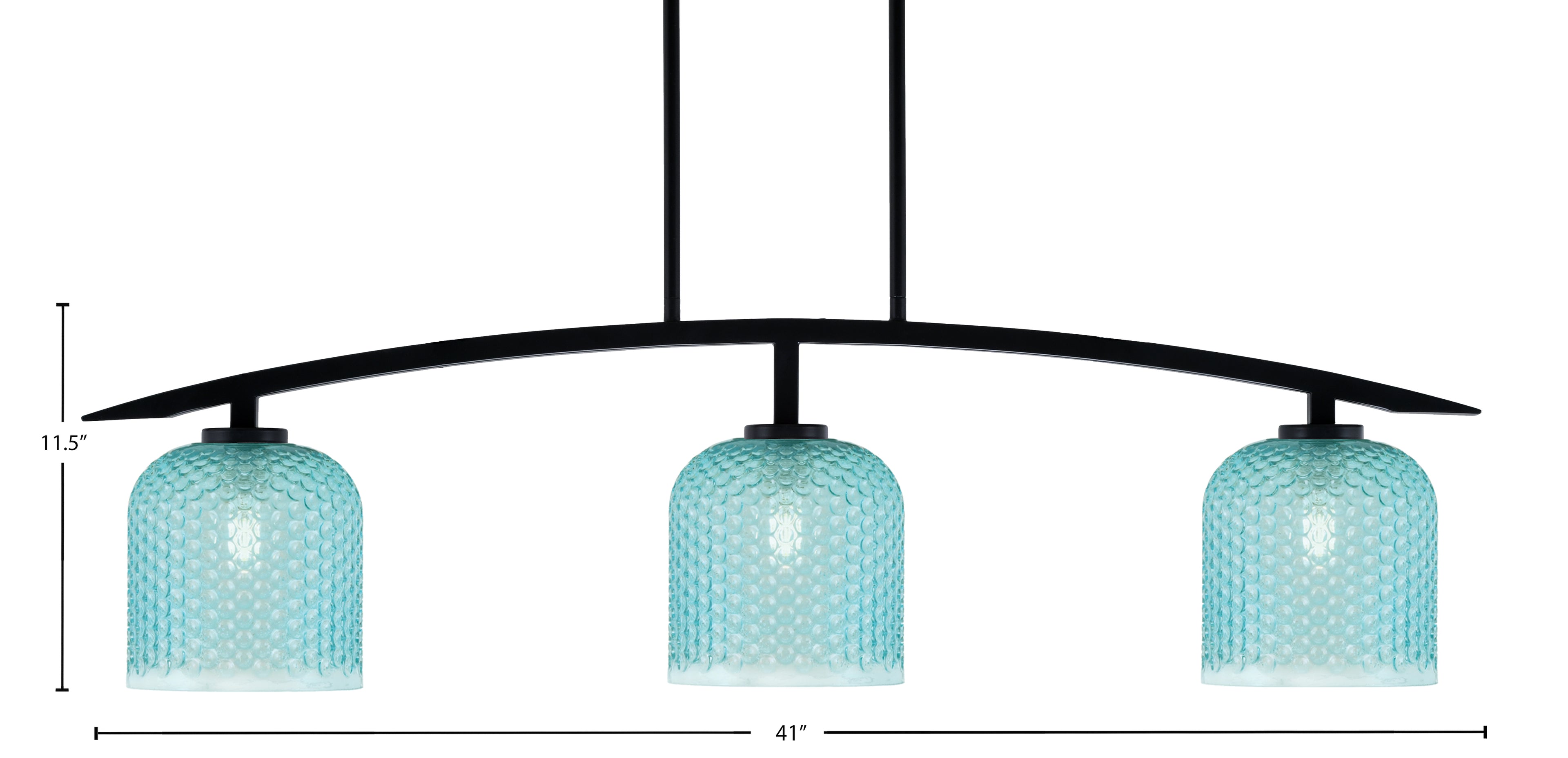 Kurve Three Light Island Pendant in Matte Black with Turquoise Textured Shade