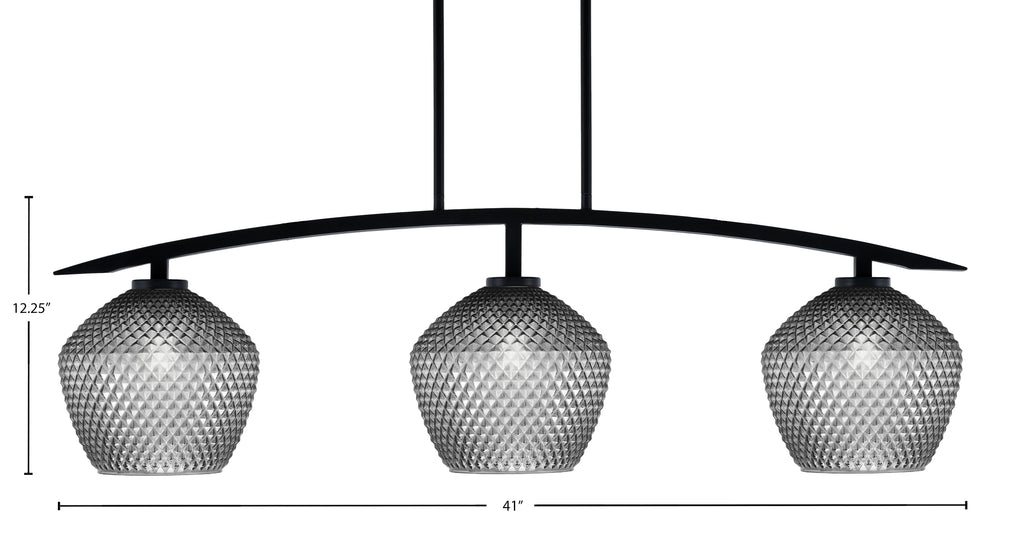 Kurve Three Light Island Pendant in Matte Black with Smoke Textured Shade