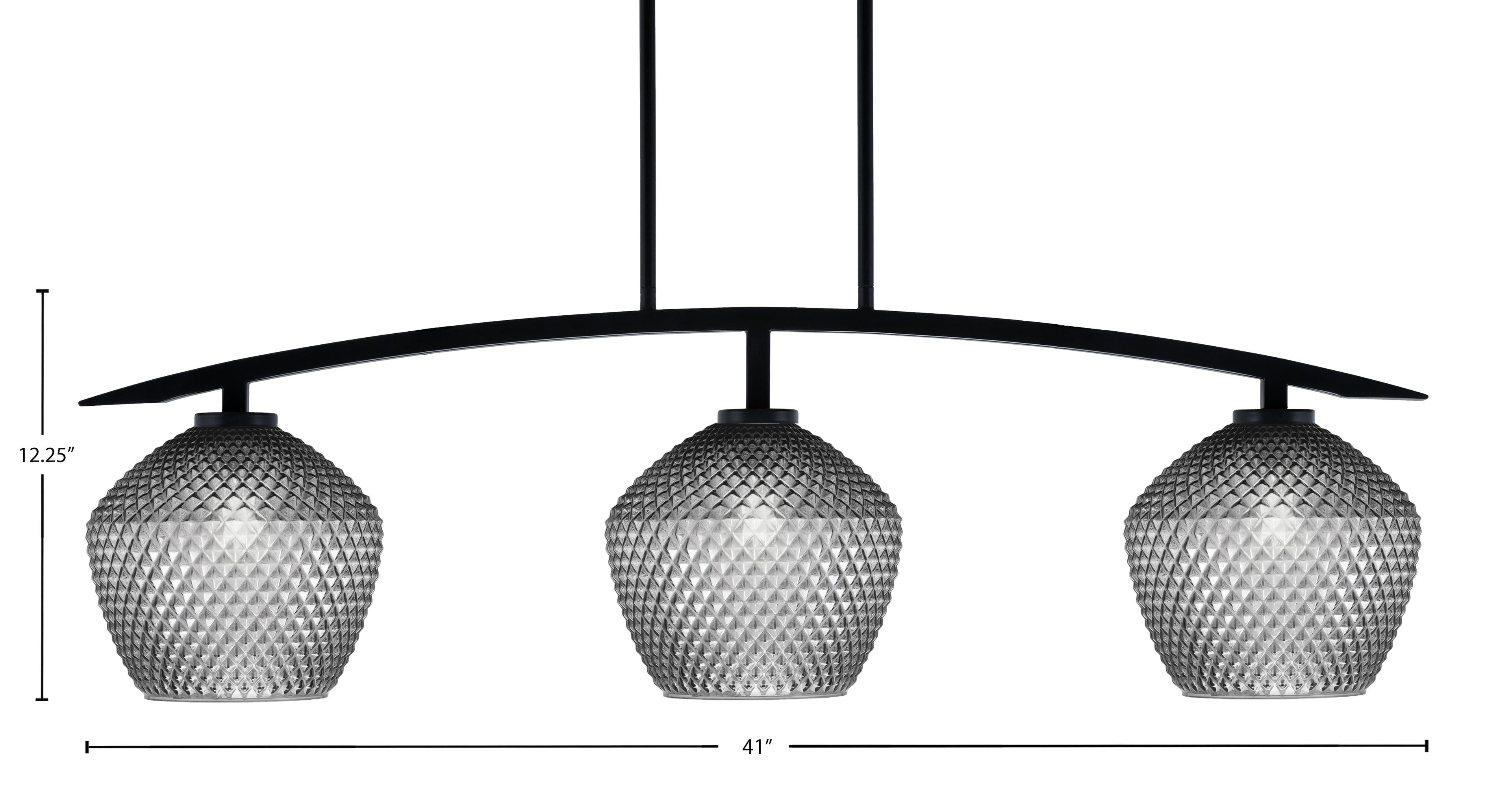 Kurve Three Light Island Pendant in Matte Black with Smoke Textured Shade