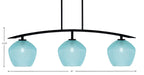 Kurve Three Light Island Pendant in Matte Black with Turquoise Textured Shade