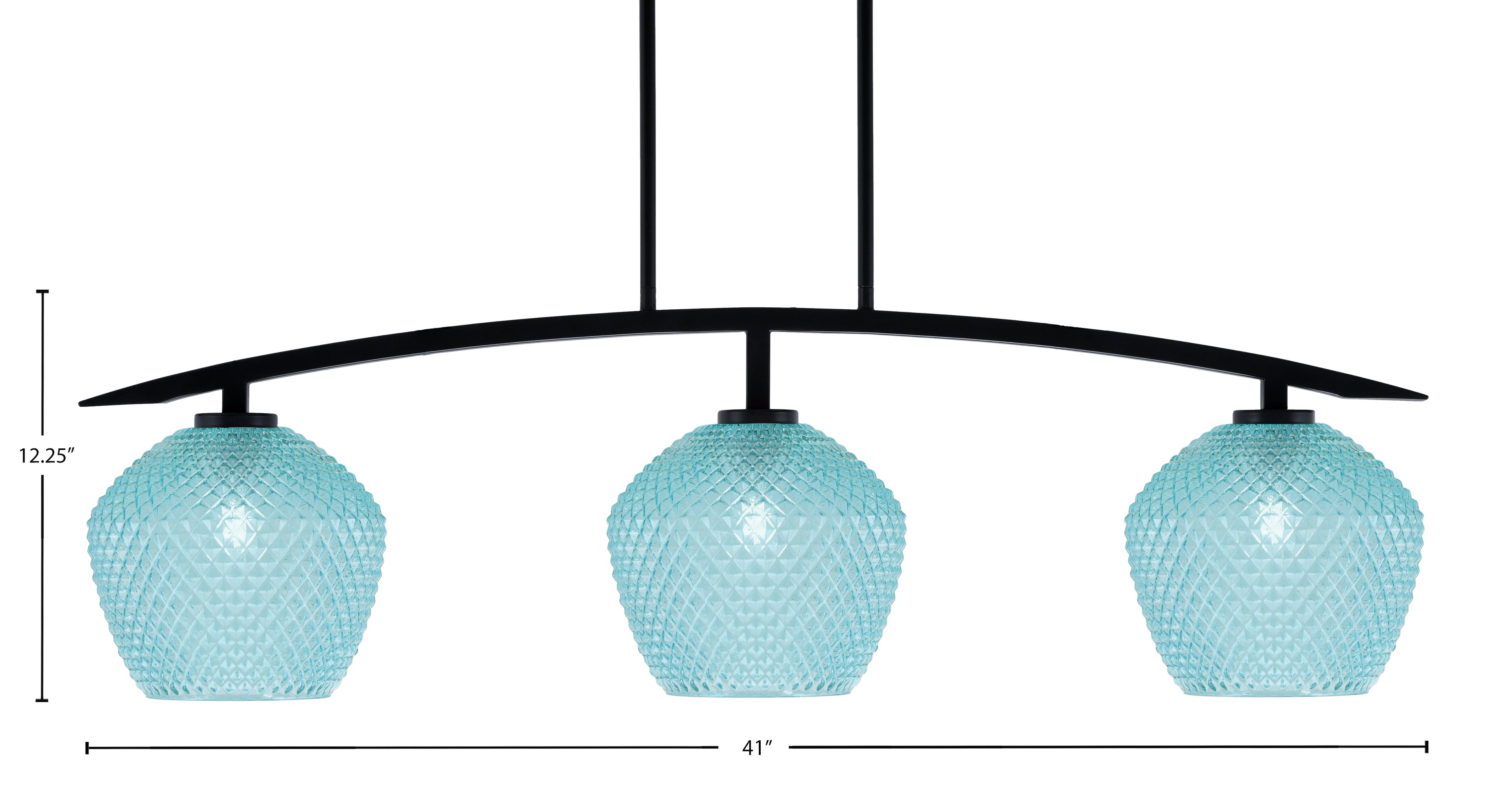 Kurve Three Light Island Pendant in Matte Black with Turquoise Textured Shade