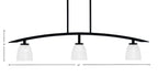 Kurve Three Light Island Pendant in Matte Black with Clear Ribbed Shade