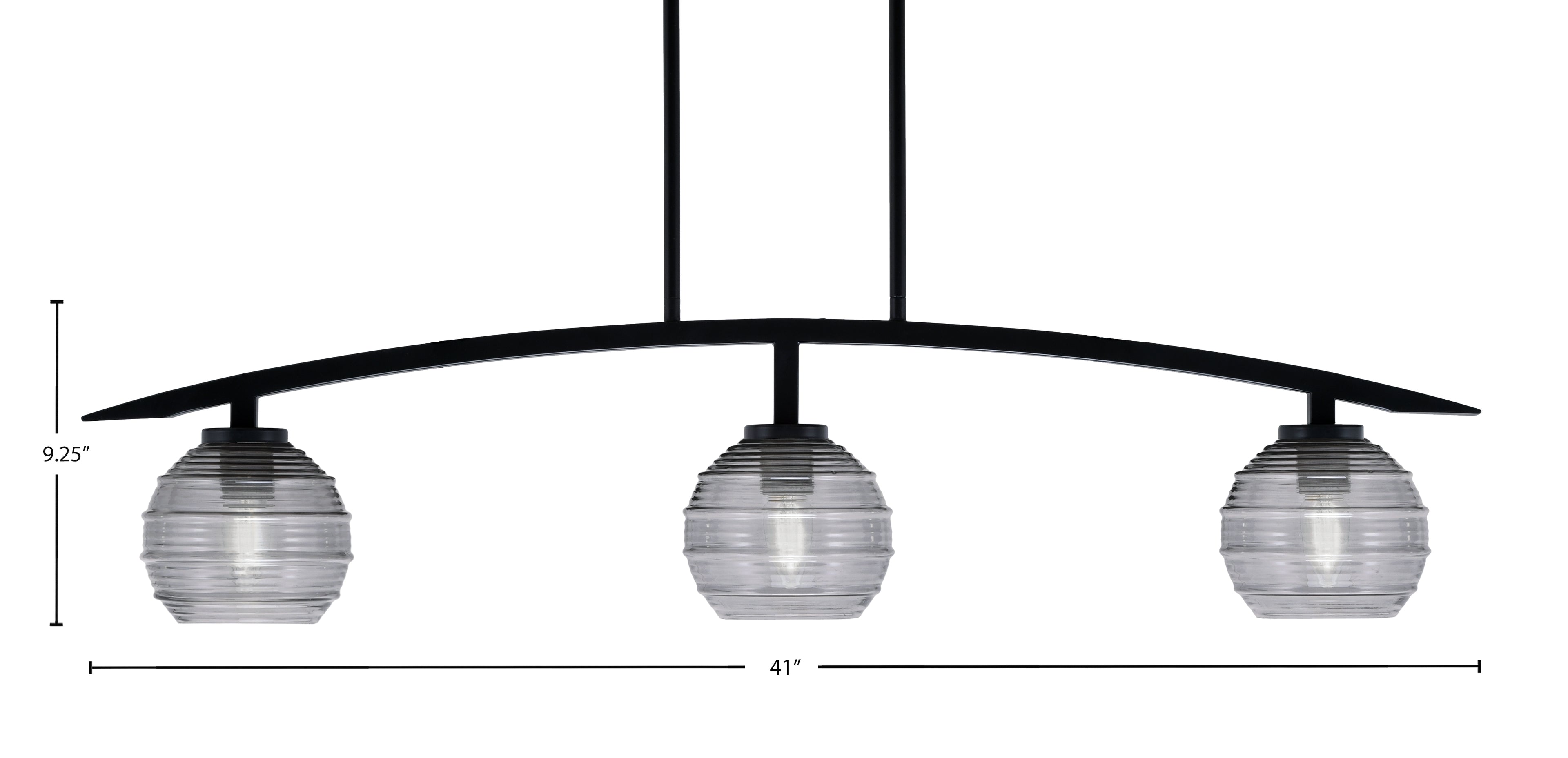 Kurve Three Light Island Pendant in Matte Black with Smoke Ribbed Shade